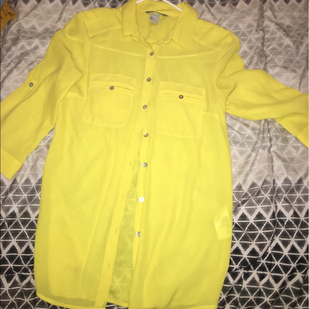 Yellow button up long sleeve shirt